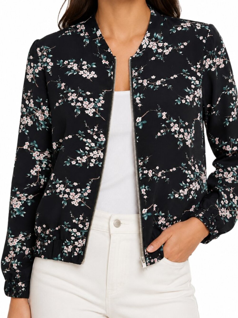 Dalia Floral Bomber Jacket Black Pink Size SMALL
